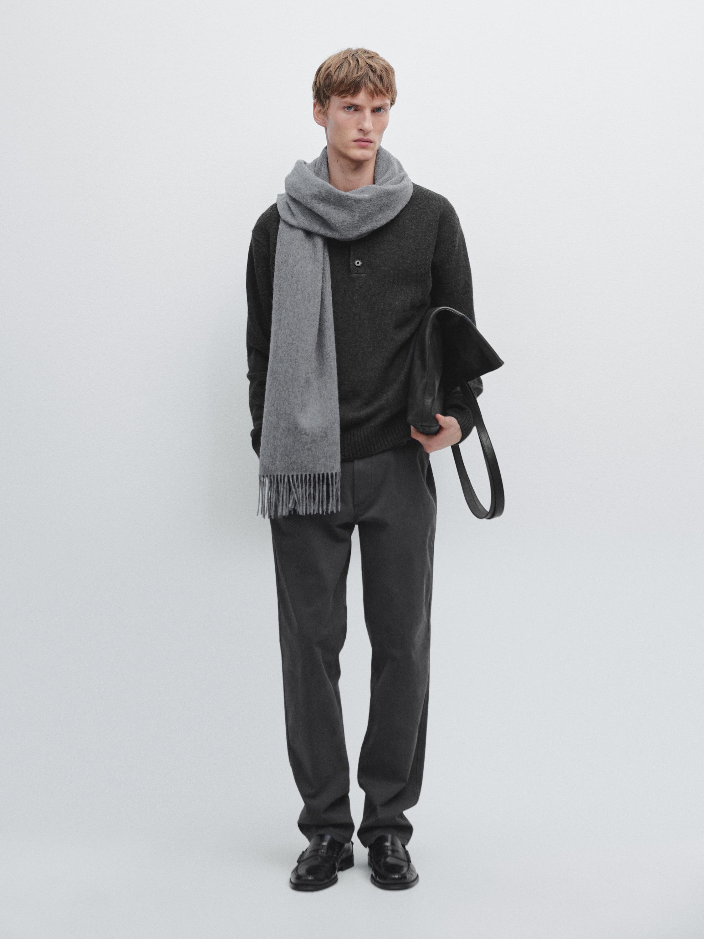 Wool blend knit polo sweater